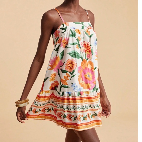 Boho Floral Print ruffle Hem Cami Mini Dress - Picture 3 of 5